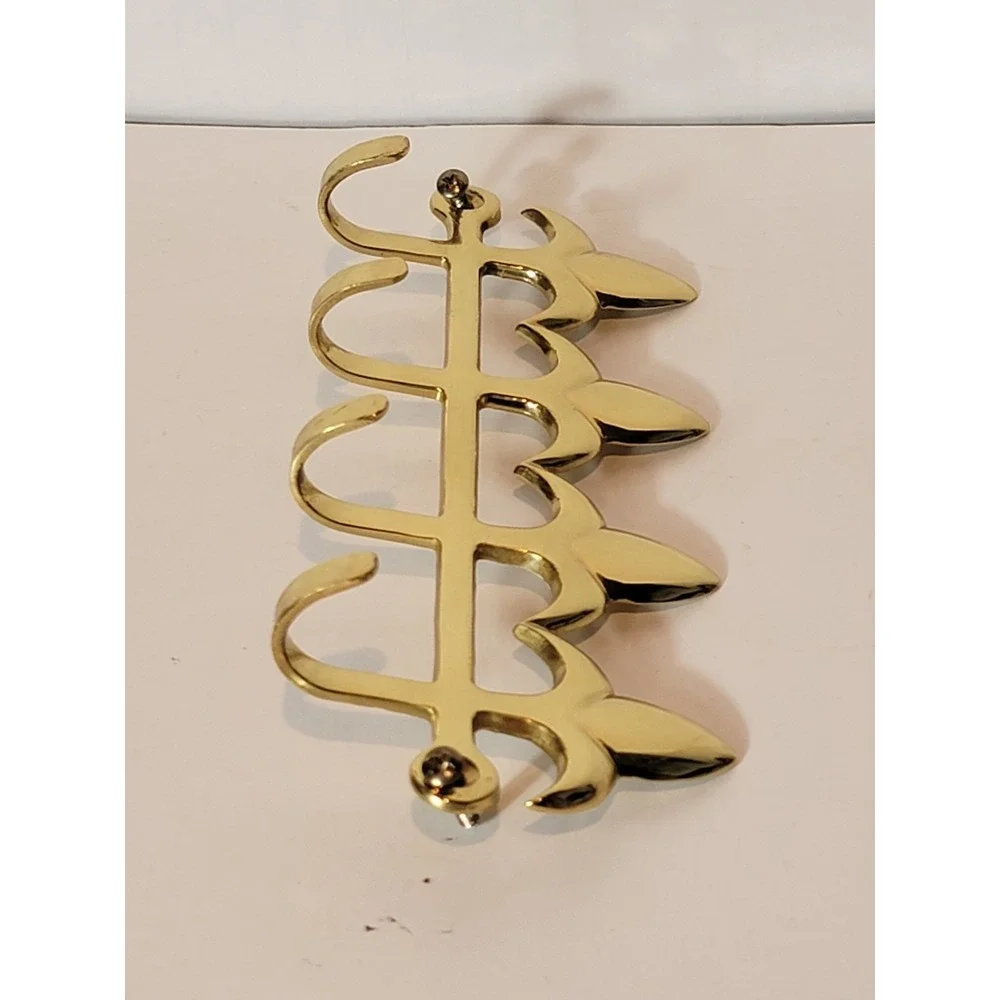 Solid Bright Shiny Brass 4 Hook Key Ring Holder Bathroom Robe Towel Entry Hanger
